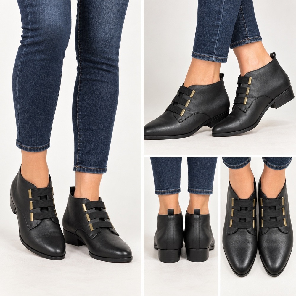 Vintage Deadstock Sugarfoot Tri Stretch 2 Black Leather Ankle Boots Size 8.5 M